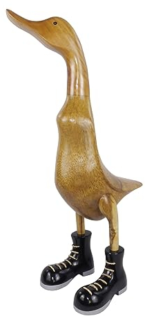 trendforge Dekortation Teakholz Ente Handmade Teakente Dekoartikel für Zuhause Geschenk hochwertig und einzigartig - ca. 33cm (Schwarz/Grau, XL)
