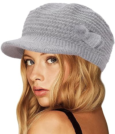 CheChury Women Knit Baker Boy Hats Winter Fleece Lined Beanie Knitted Peaked Beret Thermal Cap Newsboy Warm Ski Visor Hat
