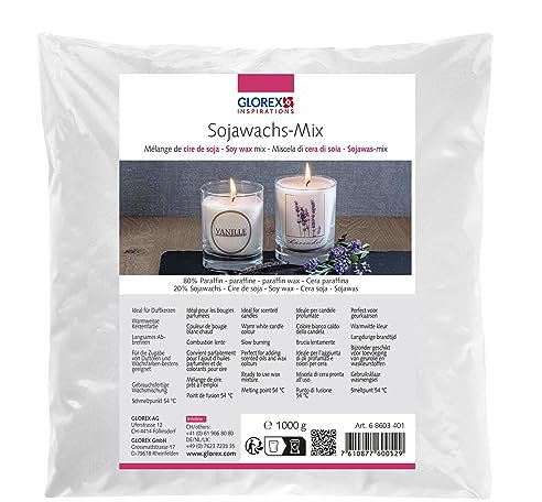 Glorex 6 8603 400 Miscela di Cera di Soia Pronta all'Uso, Punto di Fusione 54°C, per la Fabbricazione di Candele, 1000 g