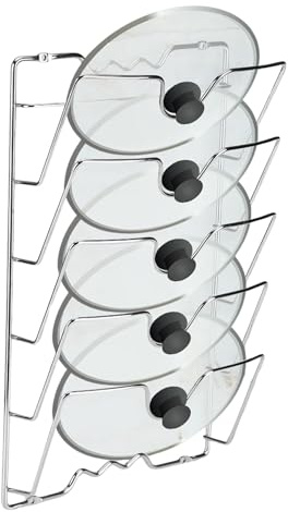 Yosoo Health Gear Wandmontage Topfdeckelhalter Chrom 5 Deckel, 2 Stk. | Stapelbarer Deckelorganizer aus Eisen, Ordnungssystem für Schranktür Küche Speisekammer, Silber