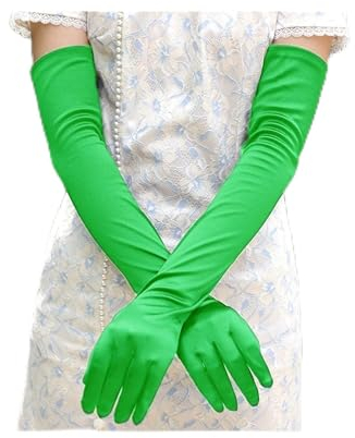 DUNSBY Abendhandschuhe Einfarbiger grüner Satin-Handschuh, lange Brauthandschuhe, schwarze Opernlänge, Damen-Tanz-Party-Hochzeitshandschuhe, elegante Handschuhe (Color : Green)