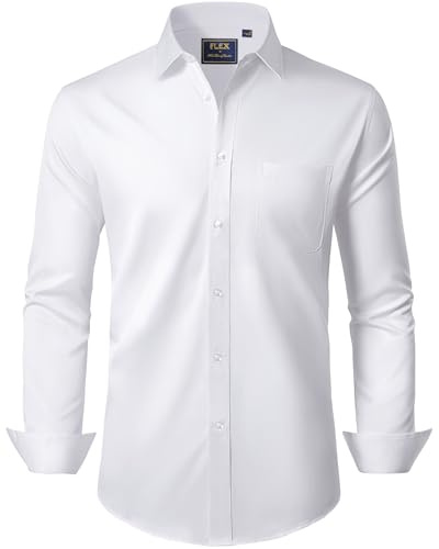J.VER Weißes Hemd Herren Bügelfrei Hemden Männer hemdHemden Stretch Arbeit Hochzeit Oberhemden mit Brusttasche 2XL