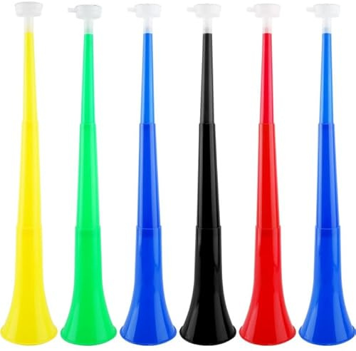Cagemoga 6 Pieces Collapsible Stadium Horn 24 Inch Plastic Trumpet Horn Stadium Horn Noise Maker for Sporting Events Sports Themed Party Supplies (Multicolor)