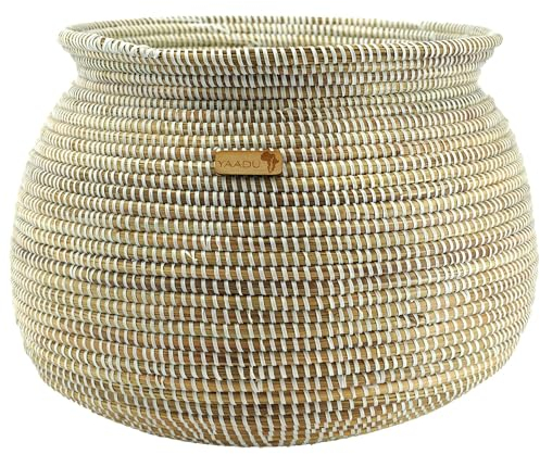YAADU Vaso intrecciato, diametro circa 40 cm, vaso per piante, vaso per piante da interno, vaso decorativo in tessuto, modello Kaduna (bianco, Large)