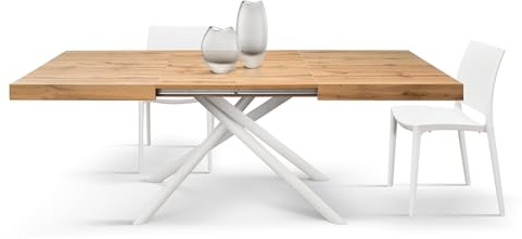 PAZZO DESIGN Tavolo Allungabile George, Gambe Tubolari Incrociate Menego Bianche, Made in Italy, Color Rovere rustico, 160 x 90 x 74 - Id_ 2258