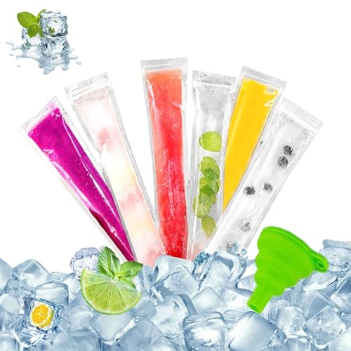 200 Pièces Sacs Popsicle,Popsicle Pochettes,Sacs de Sucettes Glacées,Pochettes Popsicle Moule,DIY Popsicle Pochettes avec Entonnoir,pour Yaourt, Bonbons glacés,Party Favors