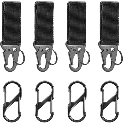 4 PCS Tactical Belt Clip, Carabiner Clip Molle Accessories, Keychain Clip Belt Key Holder Strap Nylon Webbing, Belt Hook Buckle Clip, Keyring Clip for Climbing Hiking Outdoor