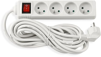 Verlängerungskabel mit 4-Fach Steckdosenleiste weiß Mehrfachstecker mit Schalter 230V für Büro Wohnzimmer Küche Werkstatt und Homeoffice Max. Belastung 3680W 220–240V AC Weiß