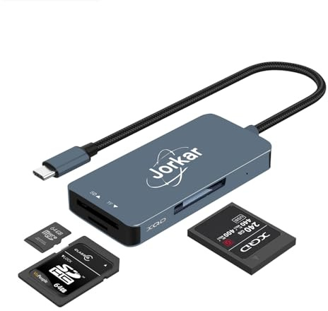 Jorkar XQD Kartenleser, 3 in 1 XQD & SD & Micro SD TF leser, USB C für XQD Kamera Kartenleser, Kompatibel mit Sony Nikon Kameras (Nicht für CFExpress Karte)