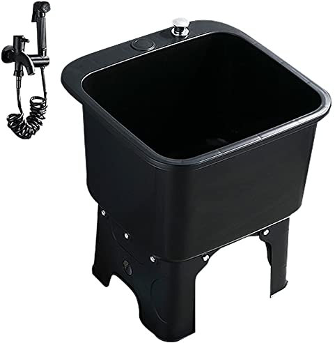 Mop Waschbecken Bodenmontage Mop Service Becken, Kommerzielle Shop Waschbecken mit Wasserhahn, Haushalt Balkon Waschbecken Waschplatz Wäsche Wanne Slop Waschbecken (Black)