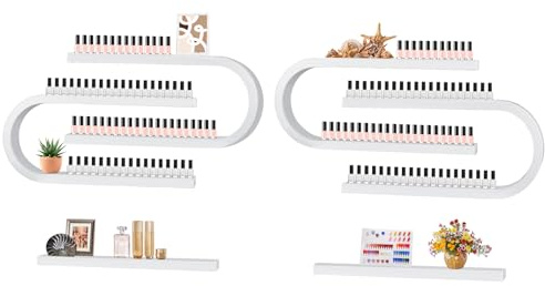 U Shape Metal Wall Mounted Nail Polish Storage Racks, Kalolary 6 PCS White Display Rack Cosmetic Display Case Lipstick Perfume Wall Shelf Essential Oil Organizer for Nail Polish Bottles Spa Salon Shop