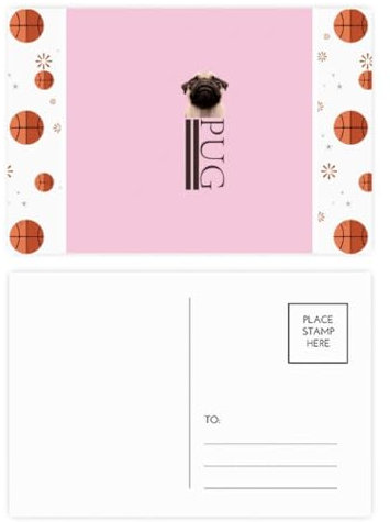 Postkarten-Set Mops, Kinn, Art-Deco, modisch, Basketball, Postkarten-Set, Dankeskarte, Versandseite, 20 Stück