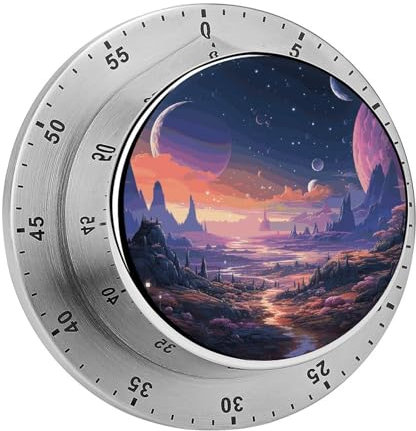 Kitchen Timers for Cooking,Colorful Retro Space Theme Printed Magnetic Mechanical Stainless Steel Timer for Cooking Fitness Baking Task Reminder