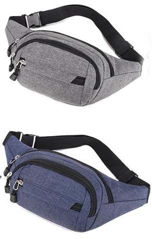 2 Pcs Bum Bag Waist Bags for Men – Adjustable Travel Fanny Pack, Running Belt for Hiking, Jogging & Outdoor Sports