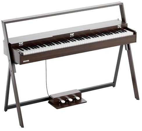Donner OURA R300 88-Tasten schwergewichtetes Keyboard-Piano für Fortgeschrittene, Digitalpiano mit Graduiertem Hammer-Standard-Keyboard, Bluetooth, Halbpedal, 256-Polyphonie, Walnusskörnungsfarbe