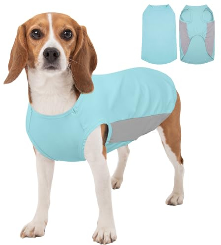 Kuoser Hundekühlweste, Atmungsaktive Sommerweste Hund Sommer-Kühljacke für Mittelgroßer Hunde Leichtes Kühlshirt Elastisches Material（Blau, L）