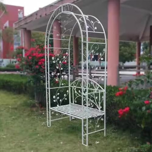 LYXXJRYBHD Arche Jardin en Métal avec Banc, Tuteur Plante Grimpante, Treillis Jardin, Résistante Aux Intempéries, Facile à Assembler(White)