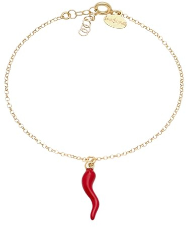 Louis Ciocchetti dal 1887 Bracciale Argento 925 con Corno Portafortuna, smaltato, catenina colore oro Regolabile, Idea Regalo Uomo e Donna, Made in Italy