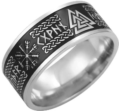 VASSAGO Wikinger Ringe für Männer Frauen Nordische Runen Mjolnir Vegvisir Kompass Triskele Valknut Helm der Amulett Ring keltischen Knoten Triquetra Ring Größe 7-12