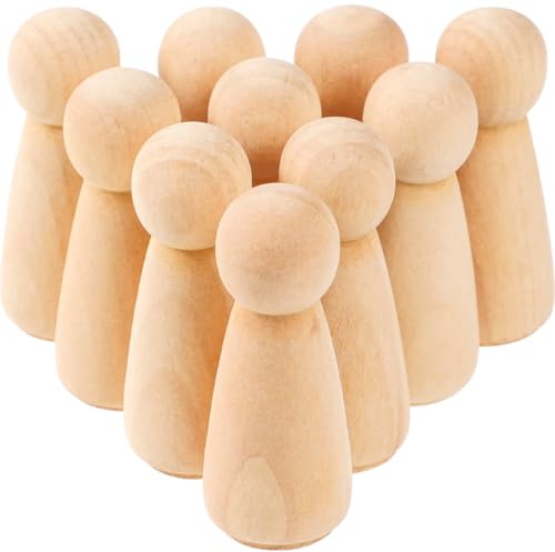 Garneck 10Pcs Large Unfinished Wooden Peg Dolls for Blank Natural Wood Craft Kits Perfect for Painting and Creative Play Cake Topper Figures DIY Projects Wedding Party Christmas Decoration