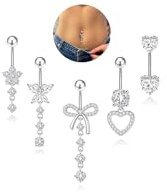 Nelytiya 5 Stück Silber Bauchnabelpiercing Chirurgenstahl Bauchnabelpiercing Set Anhänger Piercing Bauchnabel Schmuck Für Damen