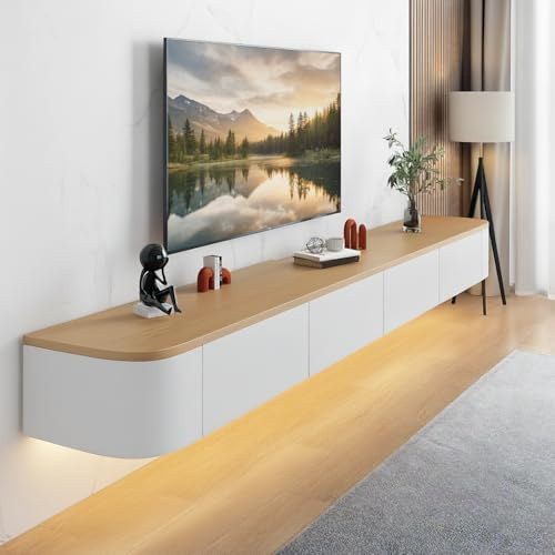 FGNIXLN TV Lowboard,120-240 cm Moderner TV Schrank Fernsehschrank für das Wohnzimmer Geeignet für das Wohnzimmer und Schlafzimmer (Weiß/Holz/LED, 200CM)