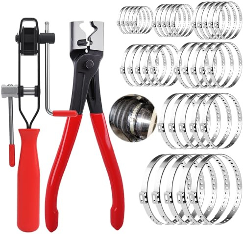 QLOUNI 37PCS Edelstahl CV Schlauchschellen Set mit Klemmzange und Klemmen, Schlauchklemmen Werkzeug 7 Größen Einstellbar Schellen Klemmschelle Achsmanschetten Schellen Schellenzange Kfz