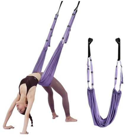 Hamaca De Yoga Aéreo Correa de Yoga aérea ajustable, hamaca, columpio, correa de estiramiento, inversión antigravedad, cinturones de hamaca de Yoga, dispositivo de entrenamiento de gimnasia(PURPLE)