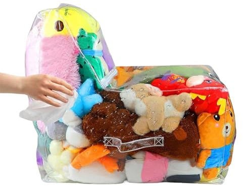 Krmoau Puf de almacenamiento de juguetes de peluche diseño transparente | Funda impermeable grande para saco de relleno, asiento de almacenamiento de juguetes de peluche con cremallera para sala de