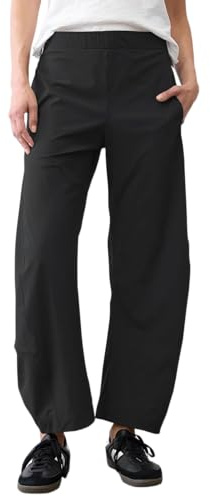 LOMON Black Barrel Travel Pants for Women High Waisted Casual Baggy Carpri Crop Palazzo Slacks 2026 Outfit, Black