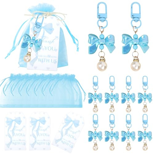 Dvehdbay 20Set Shes Tying the Knot Bridal Shower - Shes Tying the Knot Party Favors, Coquette Blue Bow Party Favors Include 20 Coquette Keychains, 20 Blue Bow Goodie Bags and 20 Thank You Card