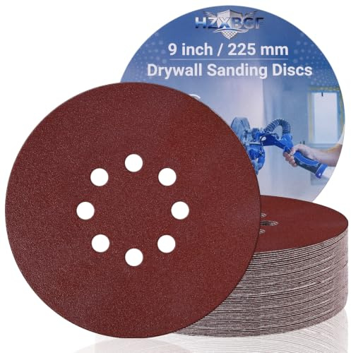 12 disques de ponçage à crochet 225 mm 8 trous, papier de ponçage grain 40 | Extra Grossier, Feuilles de ponçage rondes en alumine, pour Mur, Bois, Métal et ponceuse de cloison sèche