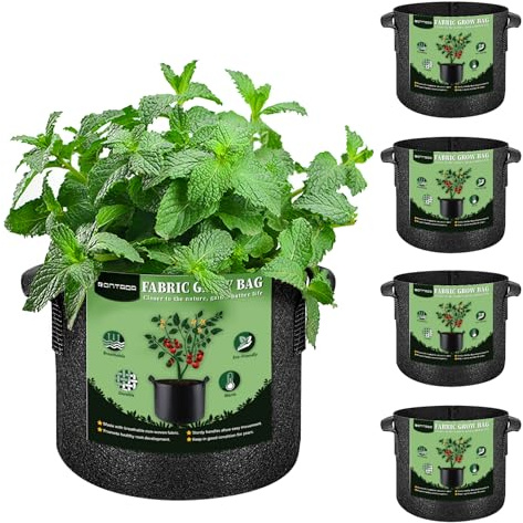 RONTADA 5-Pack 5 Gallon Grow Bags - 5 Gal Fabric Pots Cloth Pots Heavy Duty Nonwoven Plant Bag with Handles for Vegetable Tomato Potato Fruit Flower Garden Planting (Black)