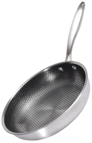 DOITOOL Sartén de Acero Inoxidable 28 Cm para Huevos y Bistec, Sartén Antiadherente Fondo Plano, Fácil de Limpiar, para Cocina Doméstica y Desayuno