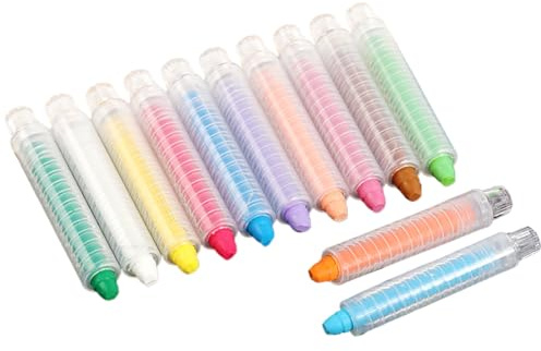Set di gessetti per marciapiede lavabili e senza polvere – 12 pastelli colorati per disegno da esterno | Gesso artistico per bambini con scrittura per lavagna, lavagna, pavimentazione, scuola,