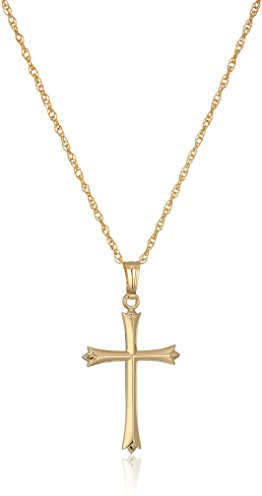 Amazon Essentials Ladies' 14k Gold Filled Polished Embossed Cross Pendant Necklace, 18