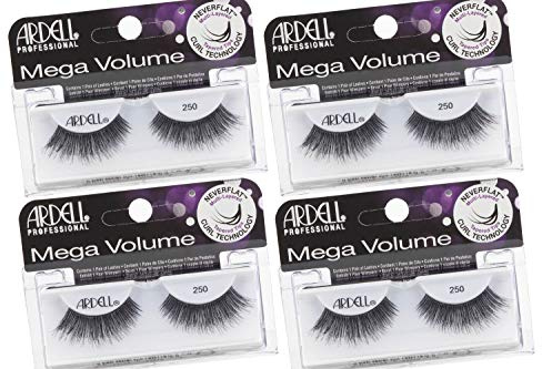 Ardell Mega Volume Lashes False Eyelashes 250 - Dramatic Full Strip, Fluffy Wispy for a Glamorous Look, 4 Pairs