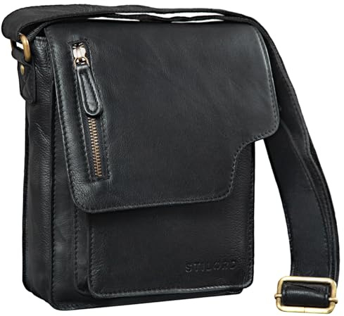 STILORD Pete Umhängetasche Leder klein Männer Schultertasche Vintage Messenger Bag Herren 8,4 Zoll Tablettasche echtes Leder Farbe:Sattel - braun
