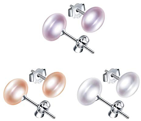 Yumilok Orecchini da donna in argento Sterling 925, con perle d'acqua dolce, 8 mm, colore: bianco/lilla/rosa e Argento, colore: Weiß+rose+lila, cod. Y20-103-all