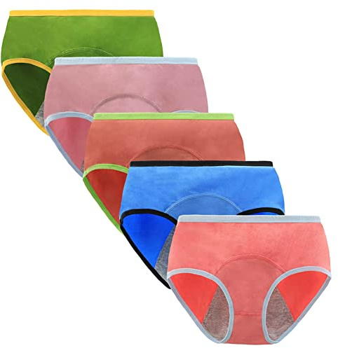 Anntry Mutande per Periodo Mestruale per Grandi Ragazze Mutande Anti-perdite per Adolescenti Mutandine Protettive in Cotone da Donna Post-Parto (XL（Vita:30.5-32 inch）, 5Colors)