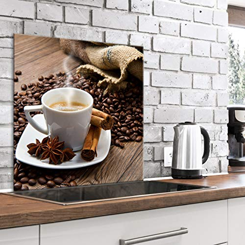 murando Spritzschutz Glas für Küche 60x60 cm Küchenrückwand Küchenspritzschutz Fliesenschutz Glasbild Dekoglas Küchenspiegel Glasrückwand Kaffee Coffee - j-B-0070-aq-a