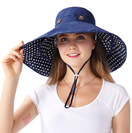 AIDIER Solhatt, Capeline, Large Edge cabriolet, vändbar UPF 50 + bob mot solen för strand.