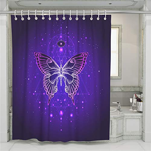 Sticker superb Rosa Blau Lila Duschvorhänge,3D Schmetterling Bad Vorhang, Anti-Schimmel, Wasserdichter, Waschbar Stoff Badezimmer Vorhang mit Duschvorhängeringen (Lila, 180x180cm)