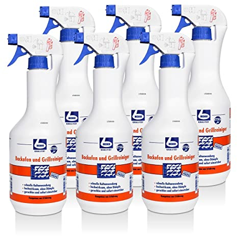 6 x DR. BECHER Backofen und Grillreiniger in 1 L Sprühflasche | löst gründlich und wirksam eingebrannte Verschmutzungen + Gratis Thank you Aufkleber