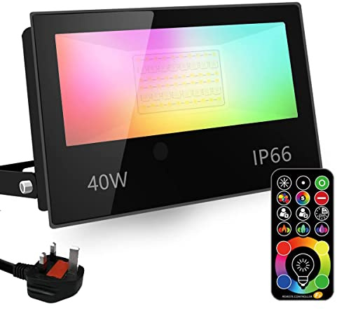 HEKEE LED Floodlight, 50W RGB Colour Changing,DIY Strobe Mode, 120 Colors, Timing, Outdoor Floodlights 5500 Lumens, RGB 2700K Warm White, IP66 Waterproof