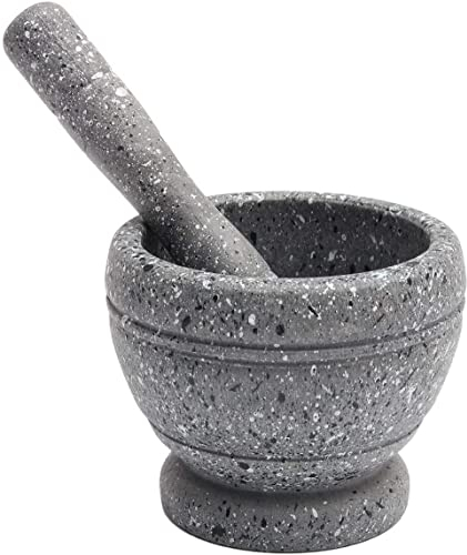 Juego de mortero y pilón – amoladora manual de ajo, especias, hierbas, mortero, ideal para de guacamole, suministros de herramientas de cocina, pequeño de 4.3 pulgadas con capacidad para 1.5 tazas