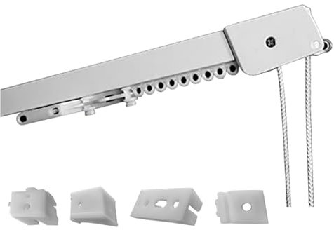 Binario Tenda Soffitto Lineare in Alluminio Bianco Personalizzabile, Con Accessori per il Fissaggio, Movimento a Corda, Bastone Tende a Soffitto o Parete Scorrevole (180CM, APERTURA CENTRALE)