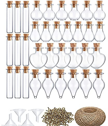 50 Stück Mini Glasflaschen Mit Korken, Klein Gläser Mini Bottle Set, Kleine Fläschchen Reagenzglas Gewürzgläser Glasbehälter Mit Korken Und Schnur Für Hochzeit Party Düfte Sand DIY Dekoration (Stil C)