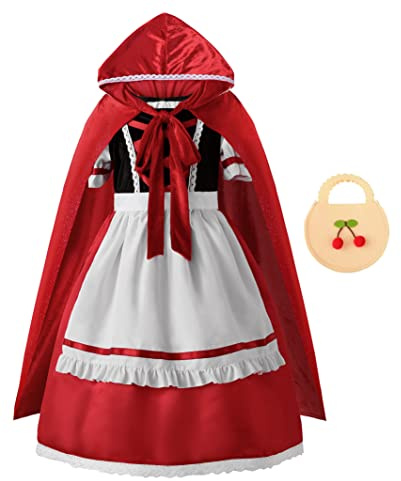 ReliBeauty Costume rouge pour enfants, cape rouge et sac à main, costumes de carnaval pour enfants, cosplay