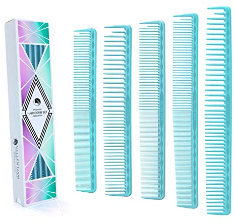 Vellen Hair Pettine da taglio per uomo e donna, infrangibile, in PEI, resistente al calore, 221 °C, pettini neri per parrucchieri, confezione da 5 pezzi con diverse misure (blu)